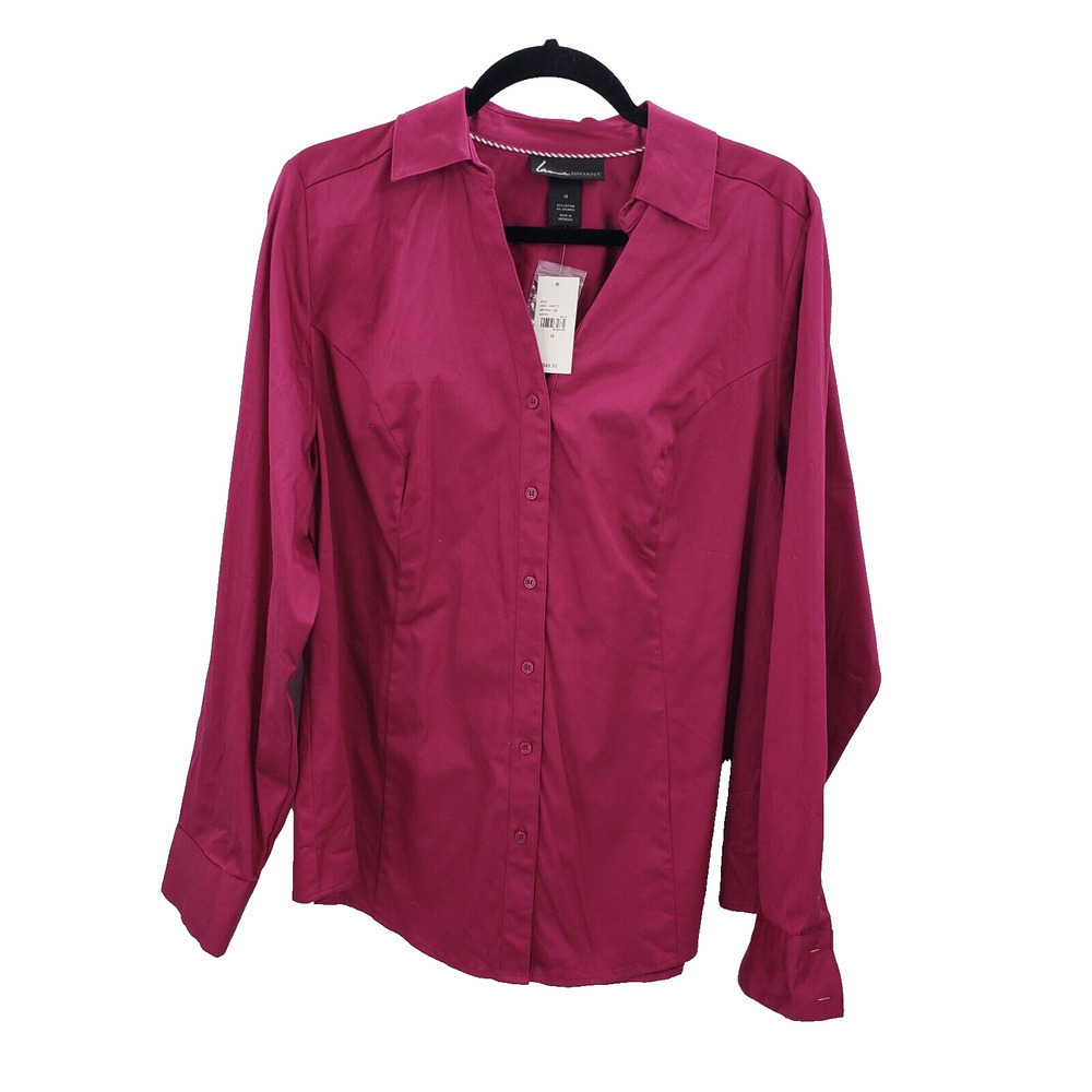 Lane Bryant 18 Purple Button Up Blouse Womens Plus Cotton Blend Stretch Top